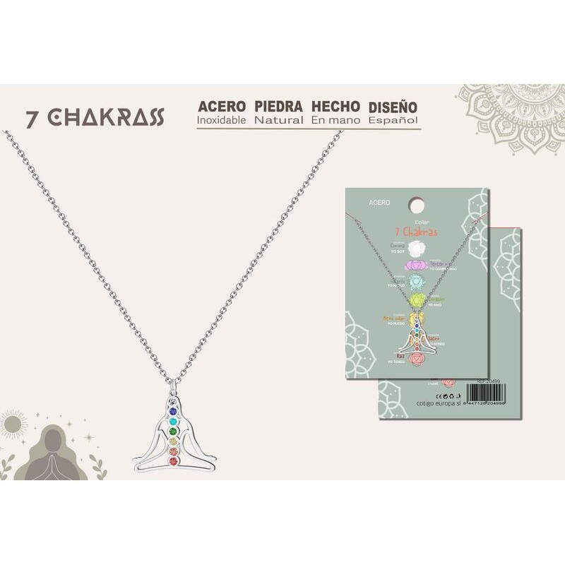 Colgante 7 Chakras Con Piedra Natural Y Acero plateado  - Coleccion 7 chakras